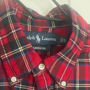 Ralph Lauren Men's Red and Green Plaid Shirt polo